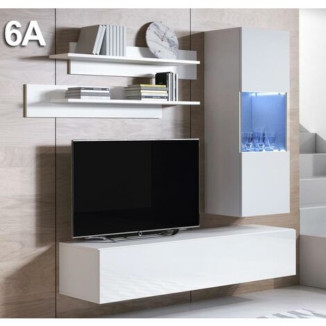 Mobile soggiorno Alida Bianco artik e cemento set a parete porta TV -  Caesaroo