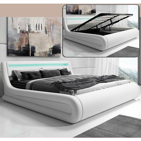 Letto piazza e mezza Dmasin, Letto contenitore con rivestimento in  ecopelle, 100% Made in Italy, Apertura frontale, con materasso Cm 120x200  incluso, Bianco