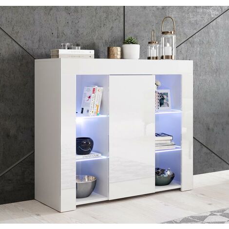 Credenza 1 anta con LED  Madia Moderna Soggiorno  Mobiletto  Sala da Pranza  Buffet  Cucina  94x83x35cm  Modello Lilian