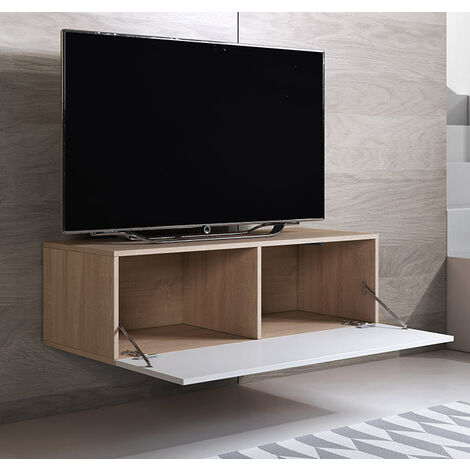 Mobile TV Sospeso  Mobile da Soggiorno Moderno  Porta TV  Salotto  1 anta  100x30x40cm  Modello Luke H1  Sonoma Opaco e Bianco lucido