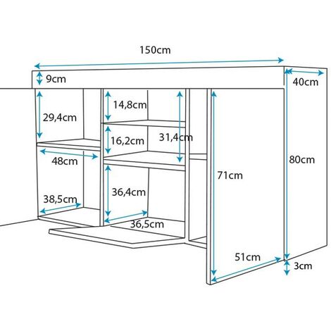 Credenza 3 ante con LED  Madia Moderna  Mobile soggiorno  Sala da Pranzo  150x83x40cm  Modello Natolia  Bianco Finitura Opaca