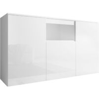 Credenza 3 ante Madia Moderna Soggiorno Mobiletto Sala da Pranza Buffet Cucina 140x80x40cm Modello Nevada Nero Finitura Lucida
