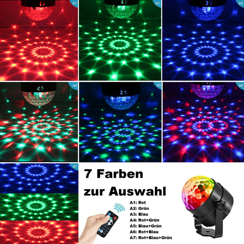 360° Party Kinderzimmer, Disco 7 Lampe mit mit LED Partylicht Weihnachten, Kinder, für Discolicht Lichteffekte Party Farbe Drehbares RGB Musikgesteuert Fernbedienung Discokugel