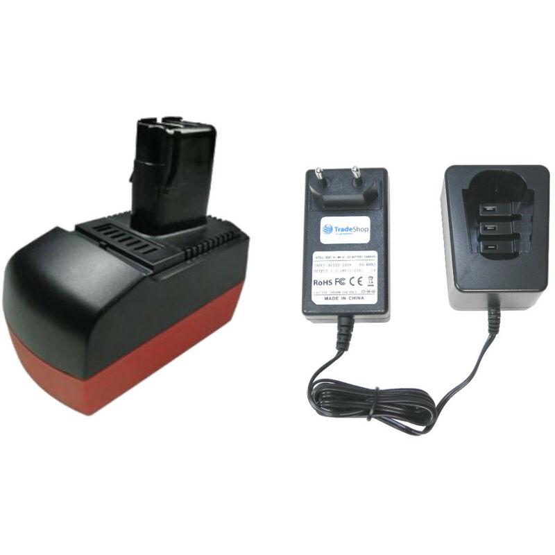 Trade-Shop 2in1 Set: Ni-MH Akku 14,4V / 3000mAh + Ladegerät inkl. Netzteil  für Metabo Akku-Borschrauber Schlagbohrschrauber Handlampe Leuchte | Arbeitsleuchten