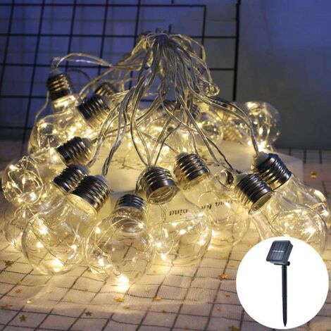 Solar Lichterkette 8 Meter/20 LED Deko Glühbirnen Warmweiß Solarbetrieben für Weihnachten Party Deko Schmuck Girlande Dekoration Garten Balkon