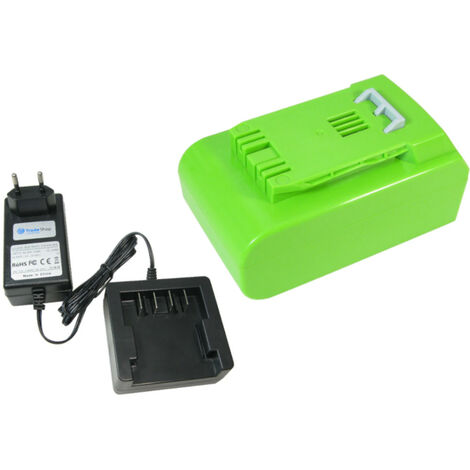 Trade-Shop 2in1 Set: Li-Ion Akku 24V 4000mAh + Ladegerät kompatibel mit Greenworks 24352 G24 G-24 G24AB G24CS25 G24CSK2 G24HT G24HT56 G24LT28 G24PH51