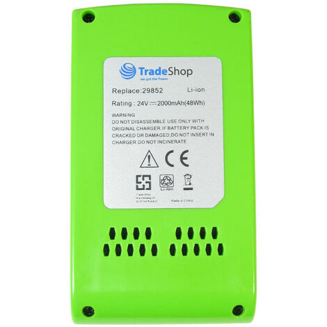 Trade-Shop 2in1 Set: Li-Ion Akku 24V 2000mAh + Ladegerät kompatibel mit Greenworks Rasentrimmer Heckenschere Kettensäge Hochentaster Laubgebläse