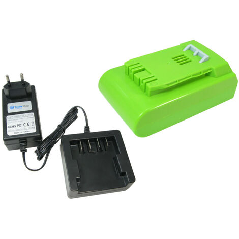 Trade-Shop Set: Akku 24V 2Ah + Ladegerät kompatibel mit Powerworks 32CM P24LM32, P24AB, P24ST, Alpina BLA 24 Li, C 24 Li, H 24 Li, MT 24 Li, T 24 Li