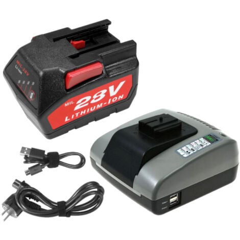 Trade-Shop 2in1 Set: Li-Ion Akku 28V / 2000mAh + Ladegerät mit USB kompatibel mit Würth 0700956730, BS 28-A Combi, 28V Akku, Master H 28-MA