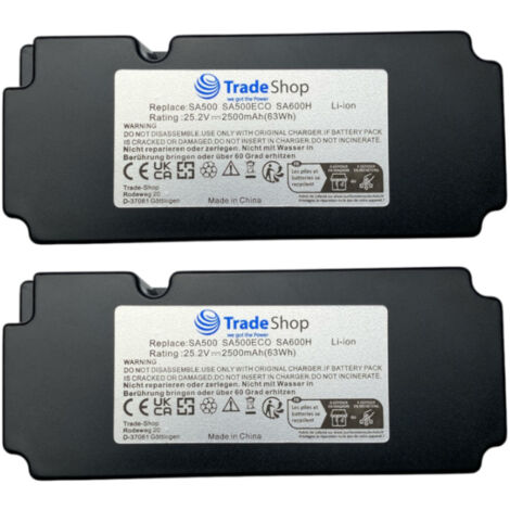 2x Trade-Shop Li-Ion Akku 25,2V 2500mAh kompatibel mit Yard Force SA500 SA500ECO SA600H SA650B SA800PRO ersetzt 862601 862615 / Mähroboter Rasenmäher (1/4)