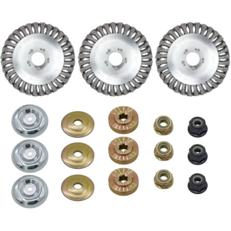 Trade-Shop 15x2,54cm Stahldrahtbürste inkl. Adapter-Set (u.a. M10 / M12 Sicherungsmutter) für Honda UMK425 UMK435 UMK431, Dolmar MS25 MS30 MS340 - 3 Stück (1/5)