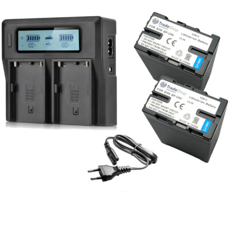 Trade-Shop 3in1 Set: 2x Li-Ion Akku 7200mAh + Dual USB LCD Ladegerät kompatibel mit Sony PHU-120K PMW-300, PXU-MS240, PXW-FS5, PXW-FS5K, PXW-FS5M2 (1/5)