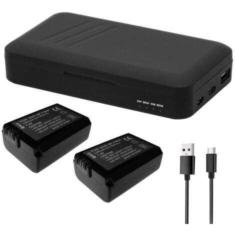 Trade-Shop 3in1 Set: 2x Akku 1300mAh + Dual-Ladegerät USB-C USB-A Powerbank für Sony Alpha SLT-A55VY SLT-A65 SLT-A65V SLT-A35 SLT-A37 SLT-A55 SLT-A55V (1/5)