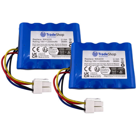 2x Trade-Shop Li-Ion Akku 18V / 2000mAh kompatibel mit Worx WA3230 WA3231 WA3572 50032492 50032774 50037124 50037194 / Ersatz für Mähroboter (1/2)