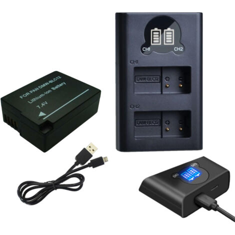 2in1 Set: Akku 1250mAh + Micro-USB Typ-C Doppel Akku Dual LCD Schnell-Ladegerät für 2 Akkus für Panasonic DMW-BLC12, Leica BP-DC12, Sigma BP-51 (1/3)