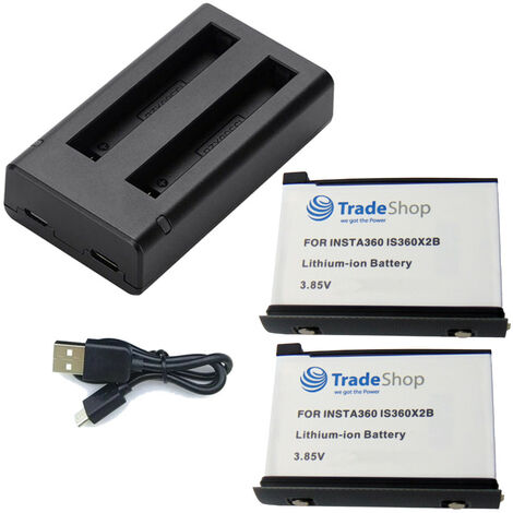 Trade-Shop 3in1 Set: 2x Akku + Doppel Dual LED Ladegerät inkl. Micro-USB-Kabel  passend