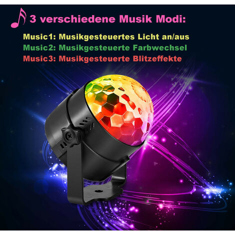 Discokugel LED Disco Lichteffekte Partylicht 7 360° Farbe Party Lampe mit Drehbares Discolicht RGB Musikgesteuert