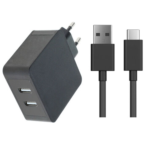 Dual USB-C 5V 2,4A Schnellladegerät Netzteil Ladekabel Datenkabel USB 3.1  Typ-C Schwarz (2