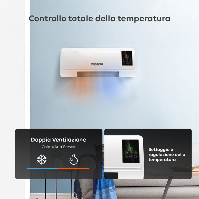 BALDERIA Termoventilatore A Parete SH500 - Riscaldatore Elettrico Con Telecomando, Termostato E Timer
