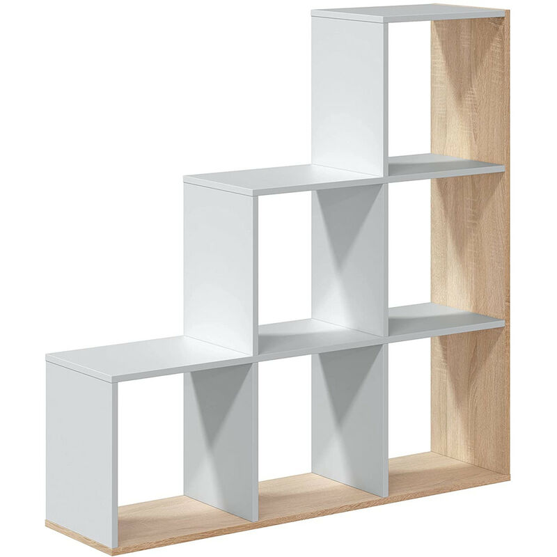 libreria Libreria a forma di cubo 10 cubi, bianco con scala in legno Sococo espositore autoportante pannello truciolare 