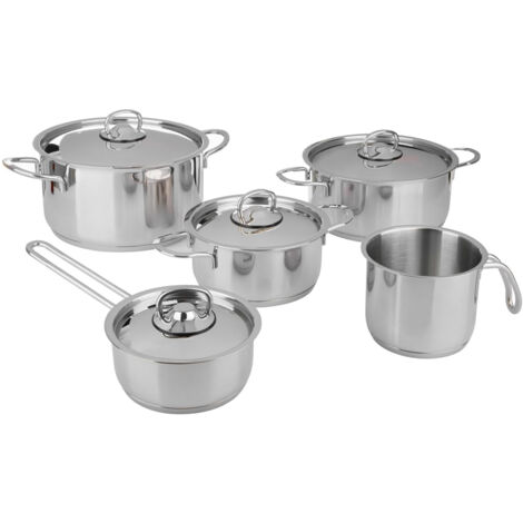 Set Pentole 9 Pezzi Acciaio Inox 18/10 Con Pentole, Casseruole E Bollilatte