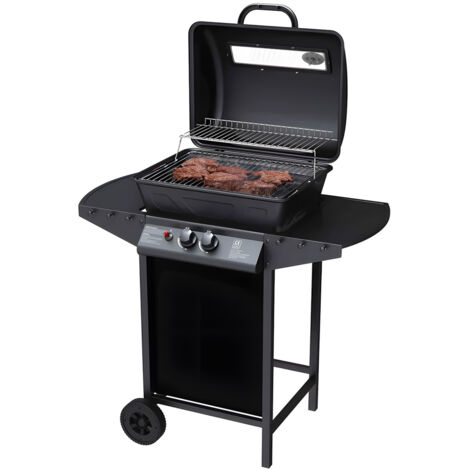 Barbecue A Gas A 2 Fuochi John In Acciaio Nero Con Ruote