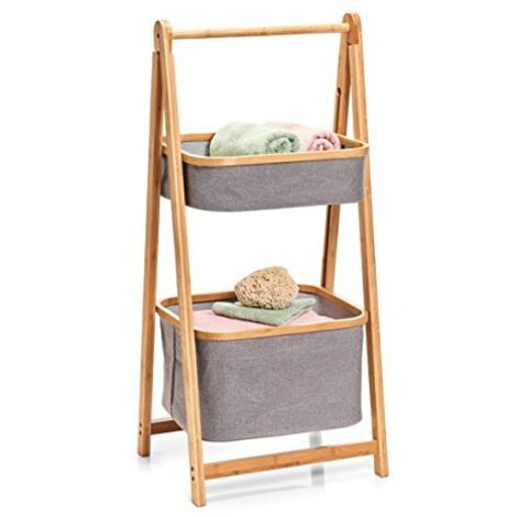 Scaffale con Ceste Bamboo/Poliestere Grigio (1/4)
