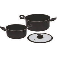 Set 2 Casseruole In Alluminio Con Coperchio In Vetro 20/24cm Nero