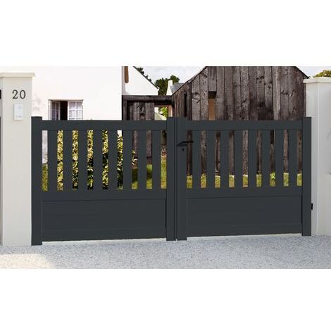 Portail aluminium battant semi-ajouré en kit + Motorisation dimension L.3000 (entre piliers) X H.1300 mm motorisation LOCKYVIA (à bras) Couleurs Blanc (RAL 9010)