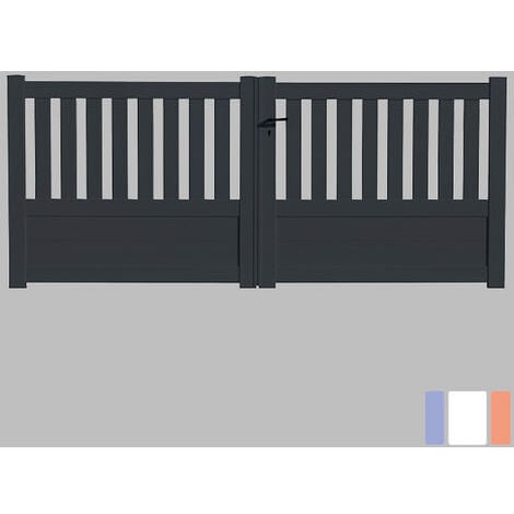 Portail aluminium battant semi-ajouré en kit dimension L.3500 (entre piliers) X H.1300 mm Gris (RAL 7016)