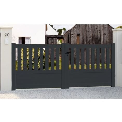 Portail aluminium battant semi-ajouré en kit dimension L.3500 (entre piliers) X H.1300 mm Gris (RAL 7016)