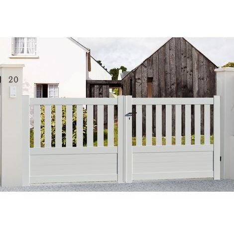 Portail aluminium battant semi-ajouré en kit dimension L.3500 (entre piliers) X H.1300 mm Gris (RAL 7016)