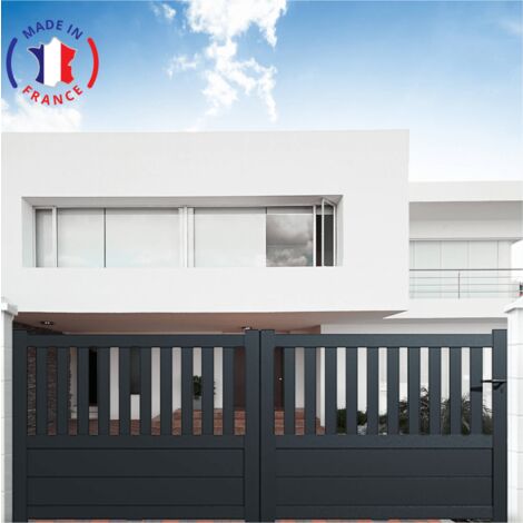 Portail aluminium coulissant semi-ajouré en kit dimension L.4000 (entre piliers) X H.1300 mm Gris (RAL 7016)