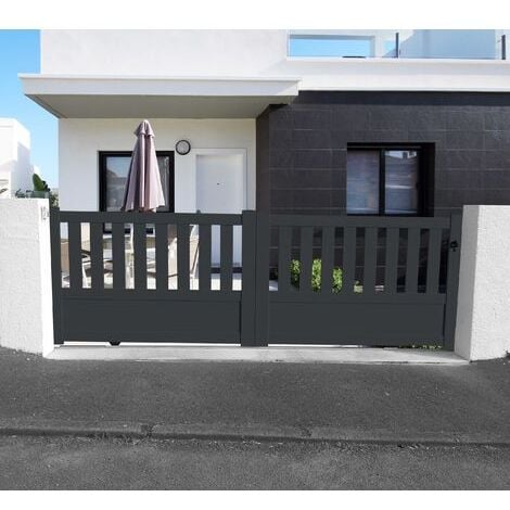 Portail aluminium coulissant semi-ajouré en kit dimension L.4000 (entre piliers) X H.1300 mm Gris (RAL 7016)