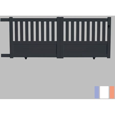 Portail aluminium coulissant semi-ajouré en kit dimension L.4000 (entre piliers) X H.1300 mm Gris (RAL 7016)