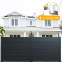 Portail aluminium coulissant plein en kit + Motorisation dimension L.3000 (entre piliers) X H.1500 mm Gris (RAL 7016)