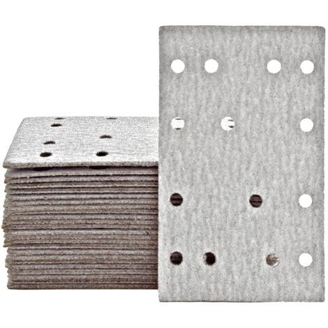 MioTools Shark Feuilles abrasives auto-agrippantes, 133 x 80 mm, 14 trous, p. Ponceuses vibrantes, Corindon normal (Lot de 50) G180 (1/5)