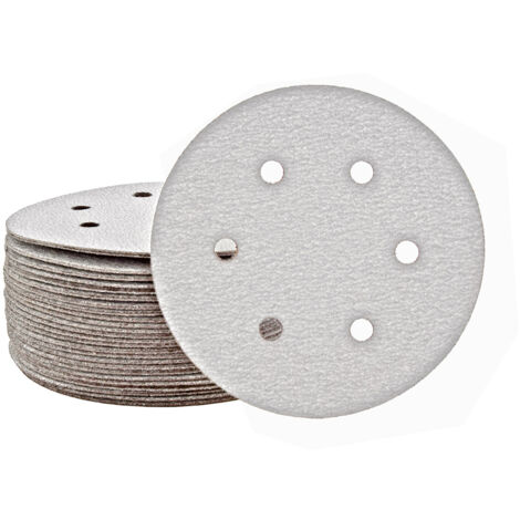 MioTools Shark Disques abrasifs auto-agrippants, 150 mm, 6 trous, p. Ponceuses excentriques, Corindon normal (Lot de 50) G150