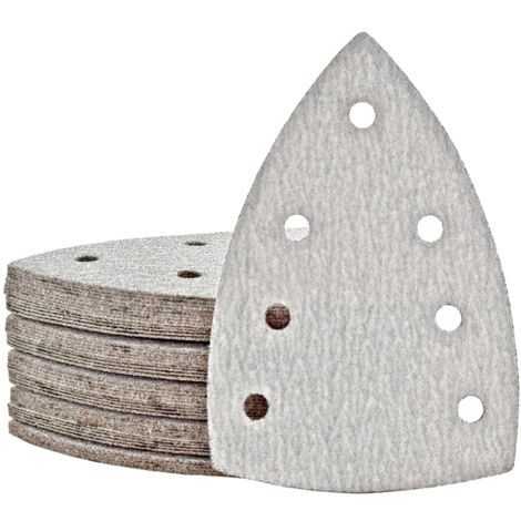 MioTools Shark Feuilles abrasives auto-agrippantes, 150 x 100 mm, 7 trous, p. Ponceuses delta, Corindon normal (Lot de 50) G240 (1/5)