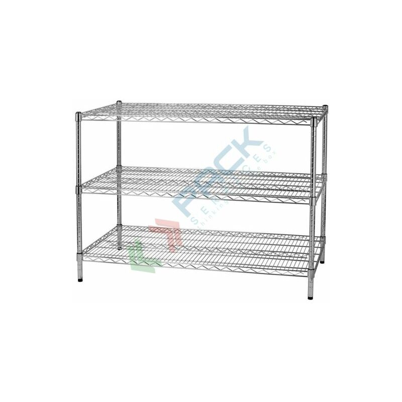 Scaffale in acciaio cromato, Mis. 90 L x 60 P x 200 H cm, 5 ripiani robusti  e regolabili