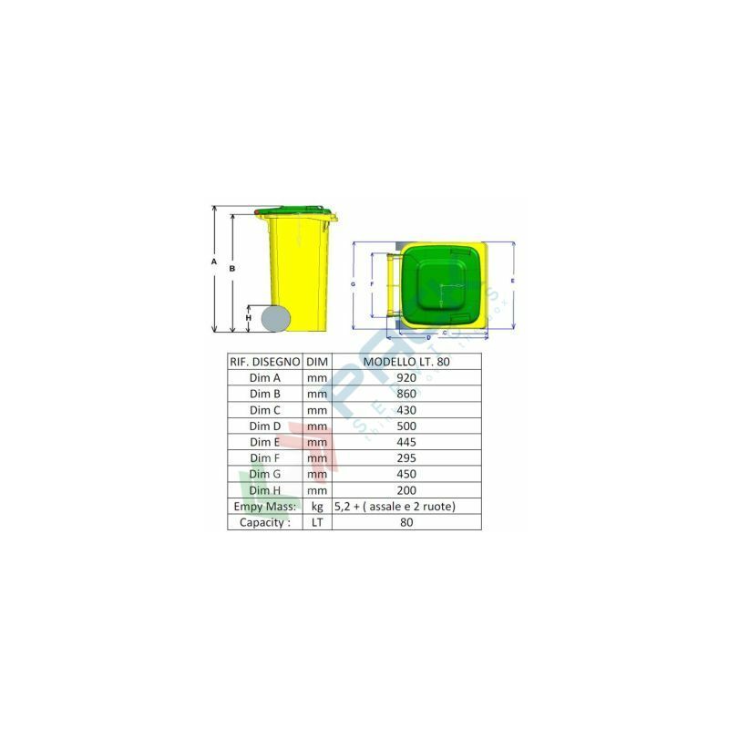 Bidone spazzatura 120 Lt, UNI EN 840, colore marrone