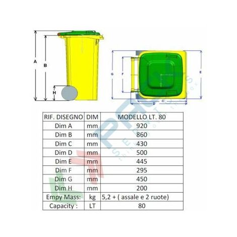 Bidone immondizia 80 Litri, certificato EN 840, blu