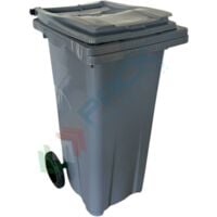 Bidone spazzatura per la raccolta differenziata rifiuti, capacità 120 Lt, certificato UNI EN 840, per uso esterno, colore grigio