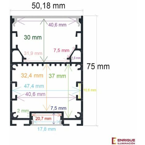 Perfil LED empotrable en techos o paredes de 69,6 mm x 32 mm, Iludec