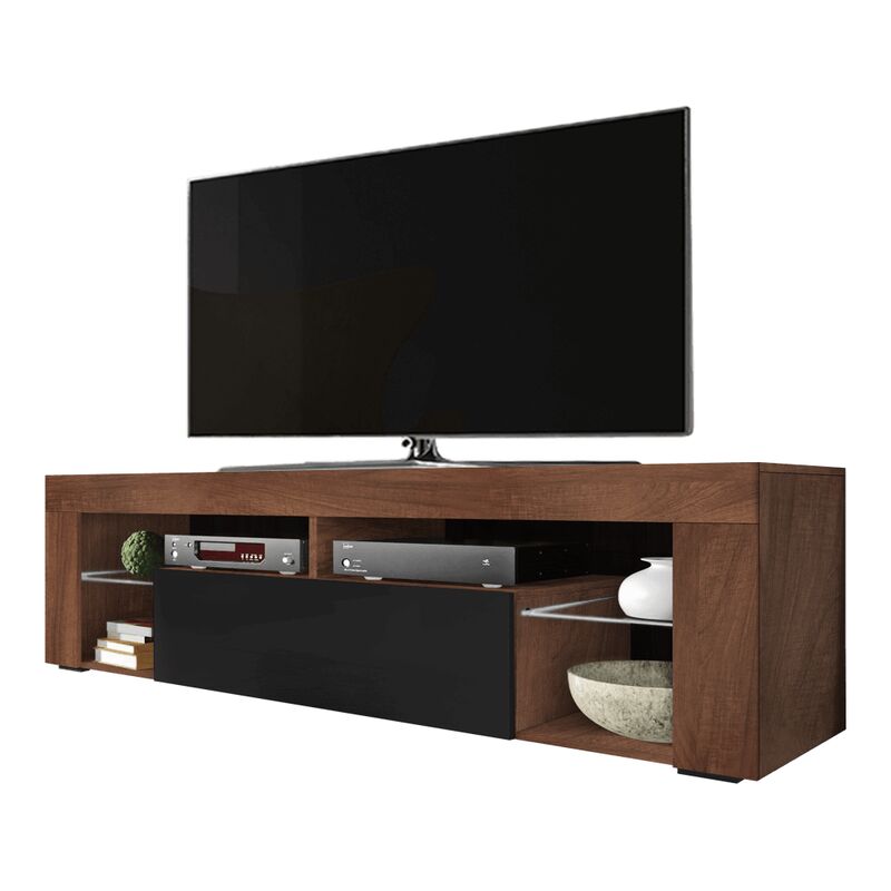 Selsey Bianko - Mueble TV - para la sala de estar - 140 cm de ancho - Aida Nogal Tabaco Mate / Negro Brillo - Moderno