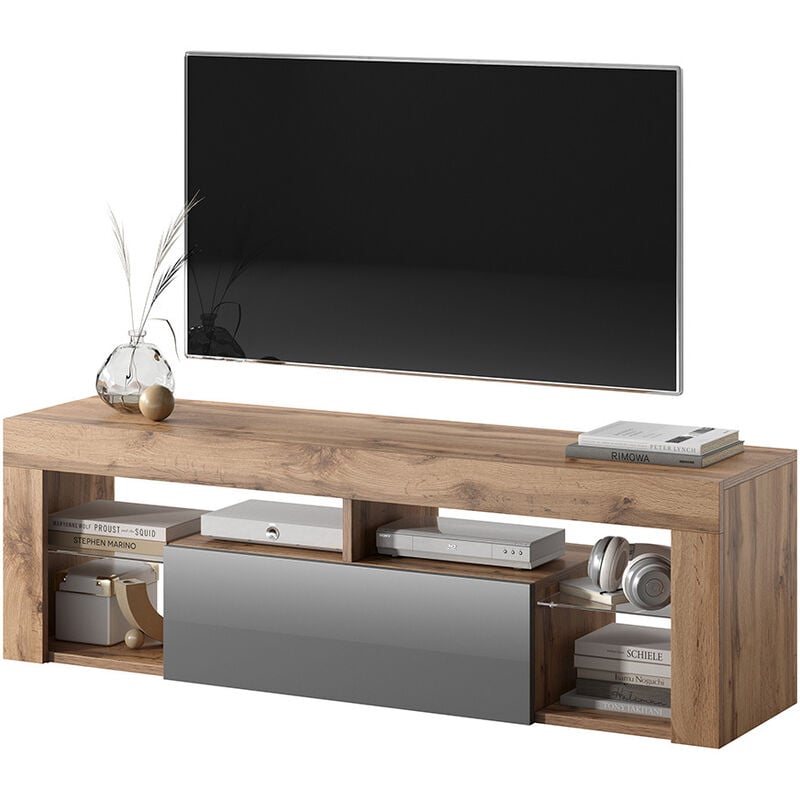 Selsey Bianko - Mueble TV - para la sala de estar - 140 cm de ancho - roble lancaster / gris brillo - moderno