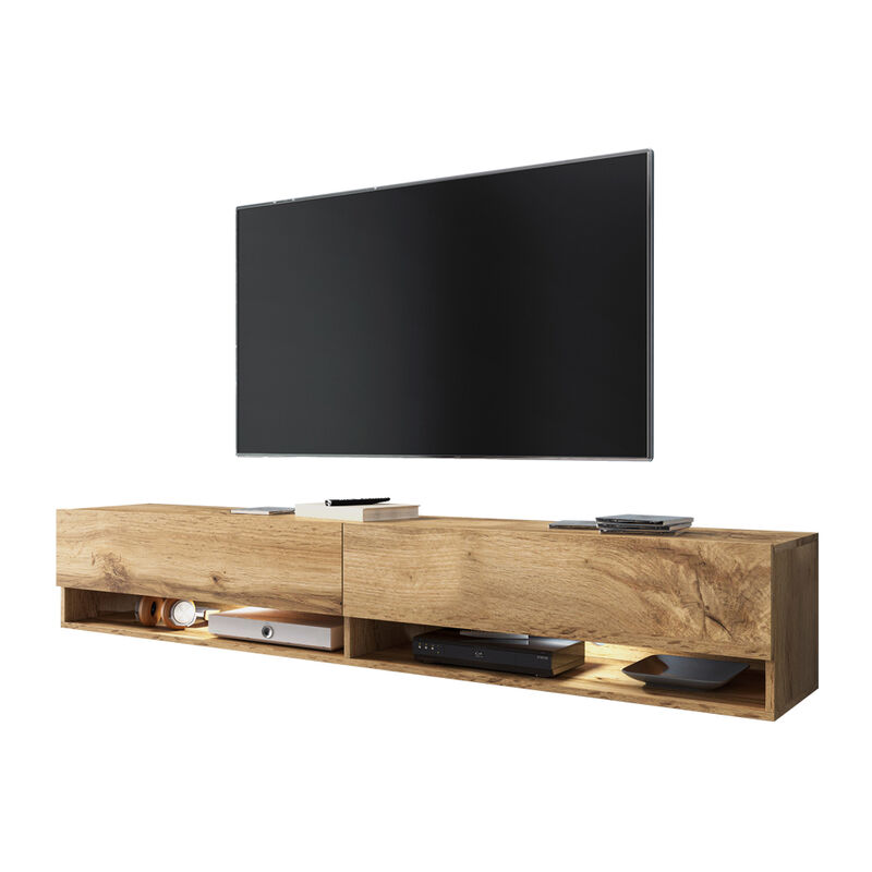 Selsey Wander - Mueble de TV de pie / colgante - 180 cm - roble wotan - con iluminación LED - moderno