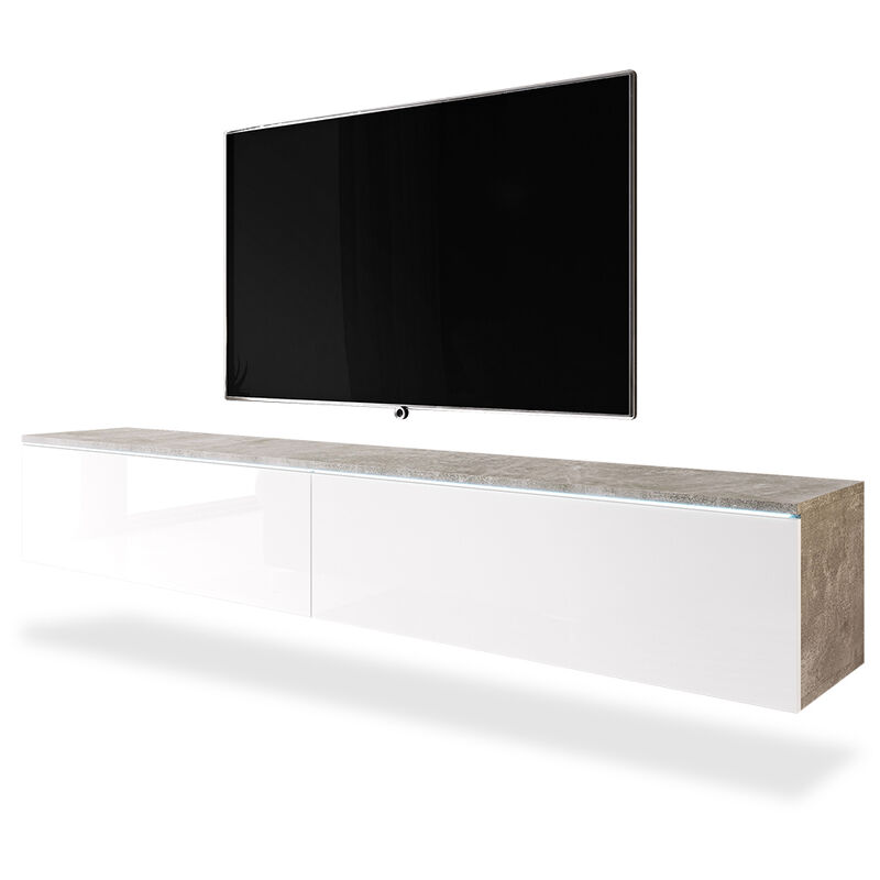 Selsey Kane - Mueble de TV de pie / colgante - 180 cm - hormigón / blanco brillo - moderno