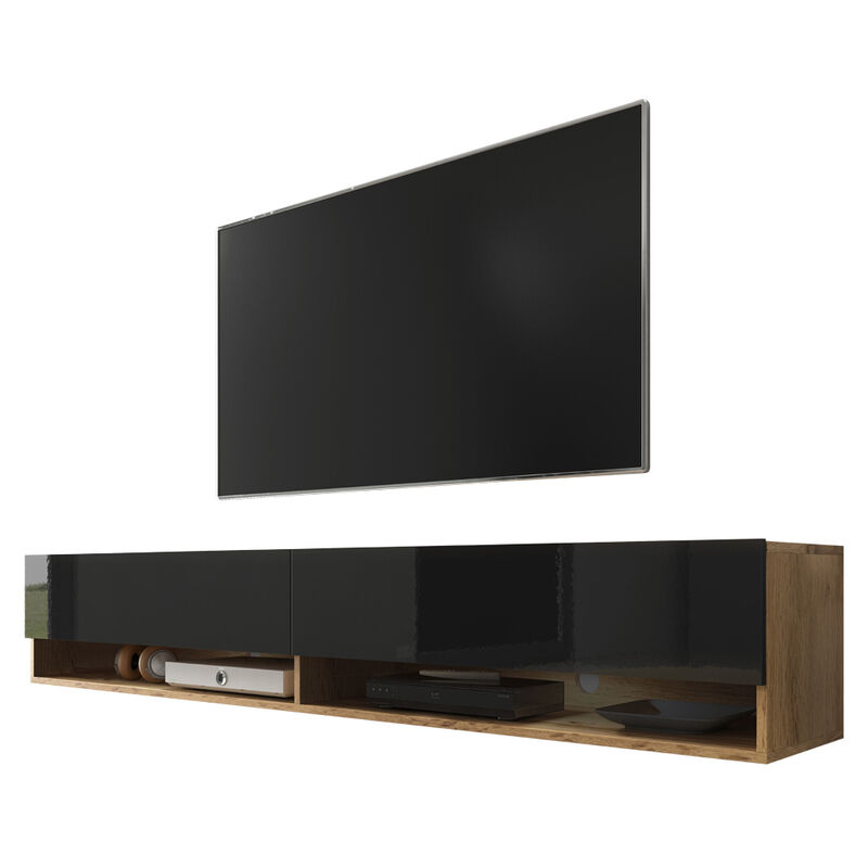 Selsey Wander - Mueble de TV de pie / colgante - 180 cm - roble wotan / negro brillo - moderno