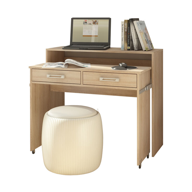 Selsey Pecan Escritorio extensible oficina en casa sonoma claro 98 cm de ancho moderno oficinamesa trabajoescritorio para pc blanco matemarrón